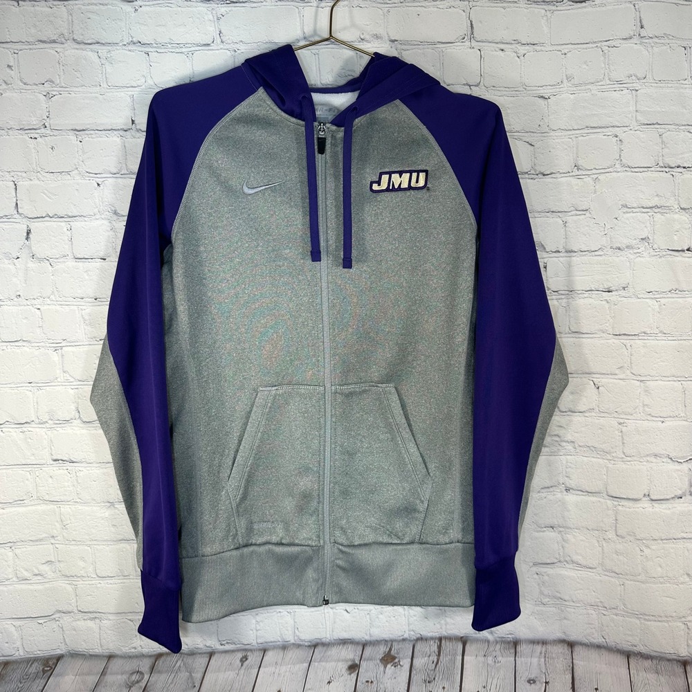 Nike JMU James Madison University Therma-FIT Hoodie Grey Purple Full Zip Medium